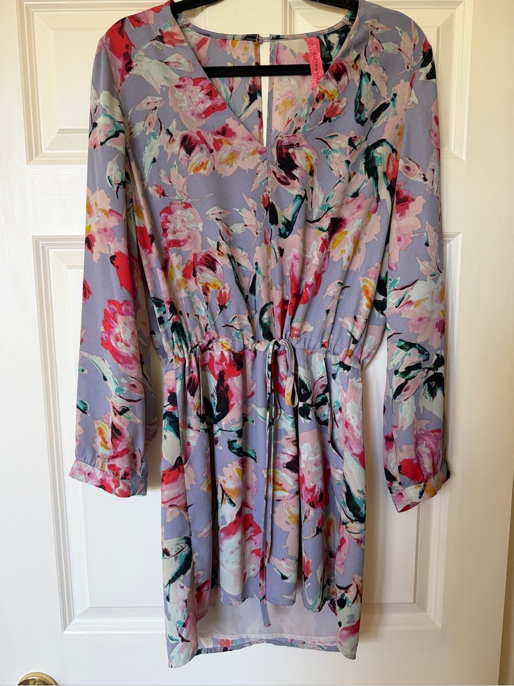 Eight Sixty Lavender Floral Long-Sleeve Drawstring Dress